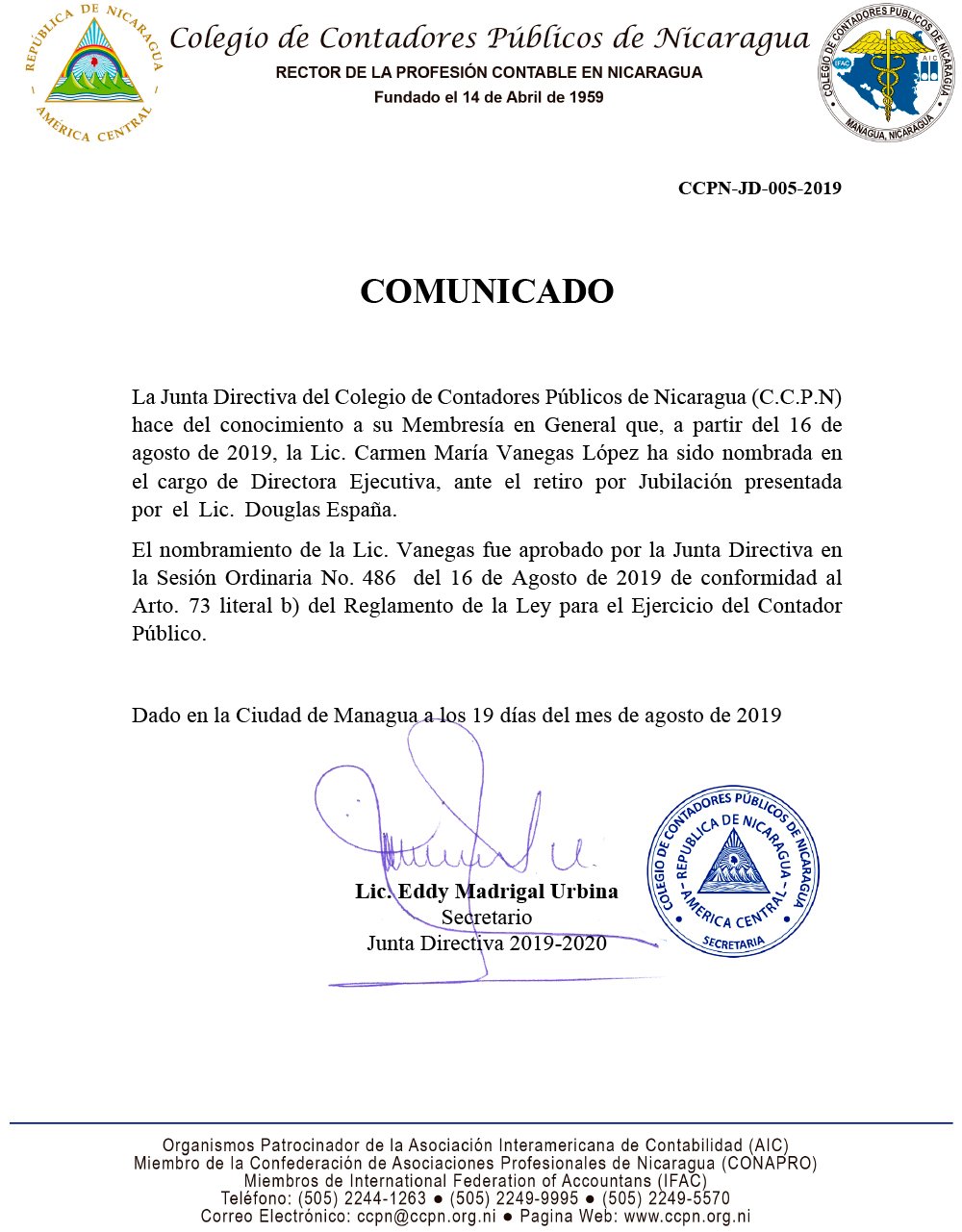 5.- Comunicado CCPN-JD-005-2019.