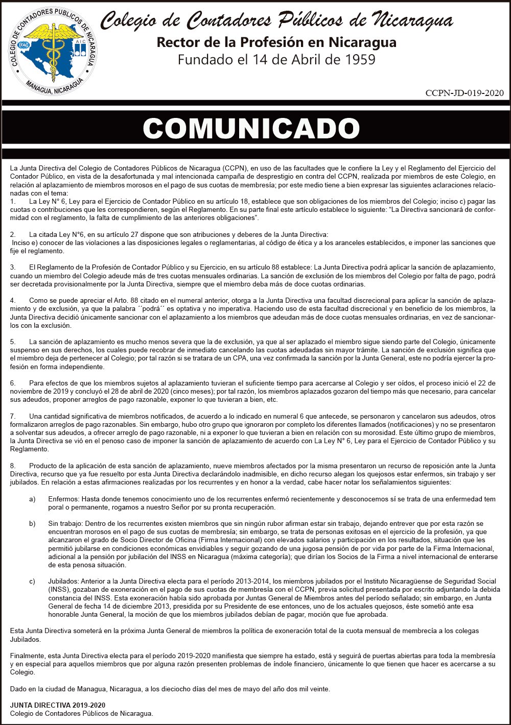 Comunicado CCPN-JD-019-2020.
